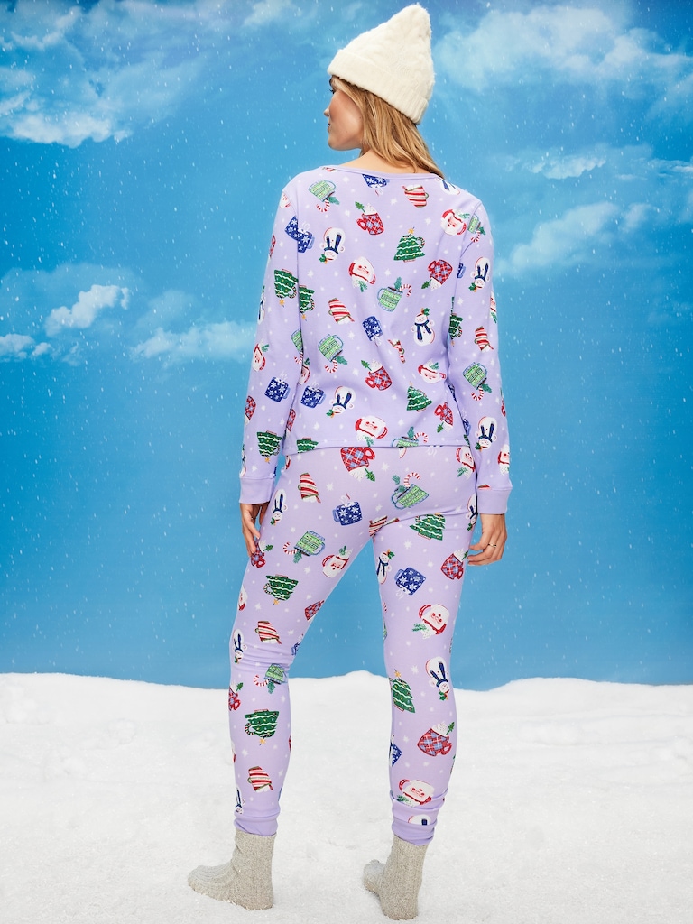 High-Waisted Printed Waffle Pajama Leggings for Women