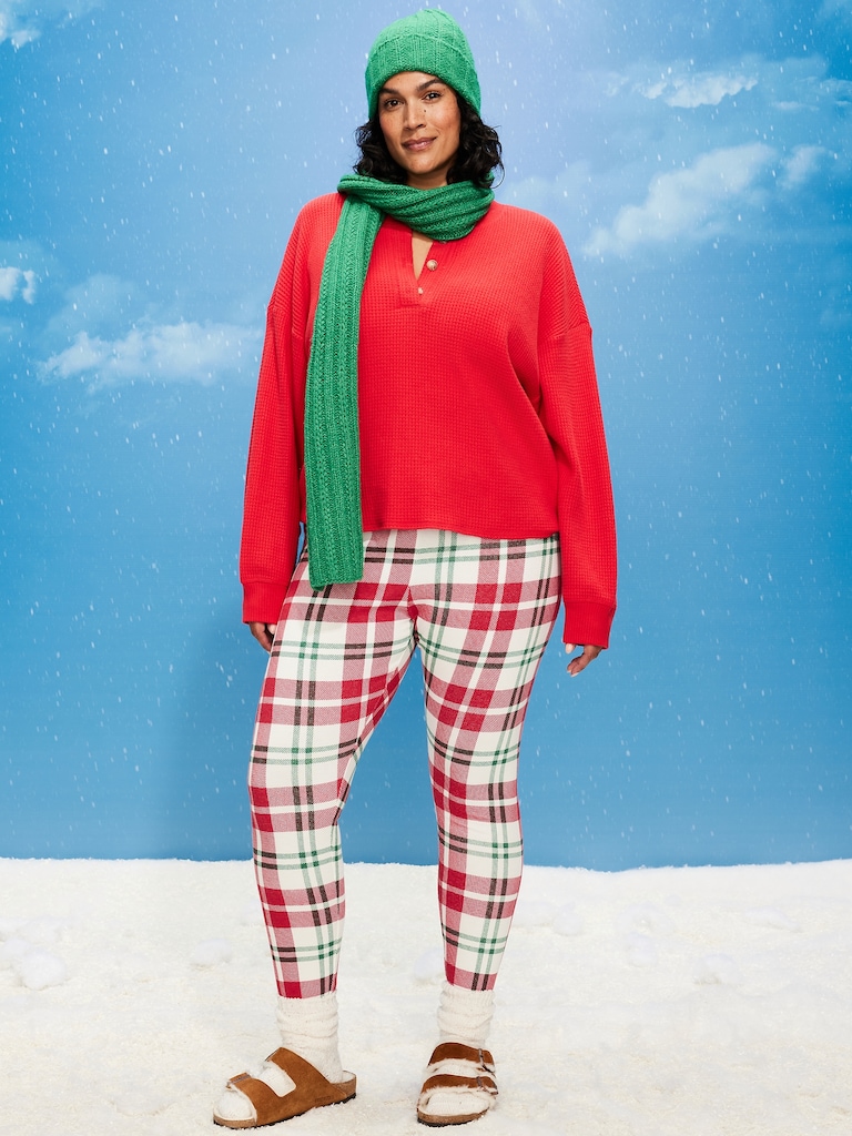 High-Waisted Printed Waffle Pajama Leggings for Women