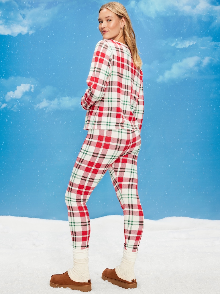 High-Waisted Printed Waffle Pajama Leggings for Women