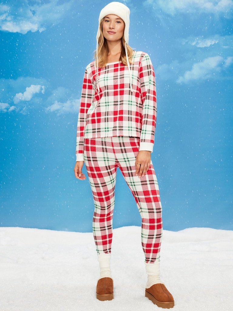 High-Waisted Printed Waffle Pajama Leggings for Women