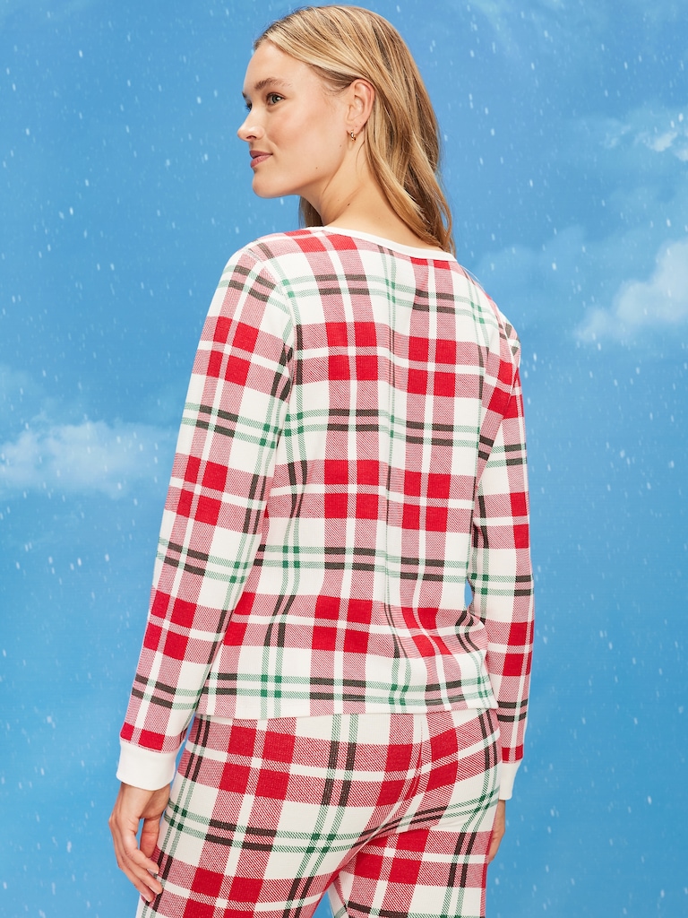 Scoop-Neck Waffle Pajama Top for Women