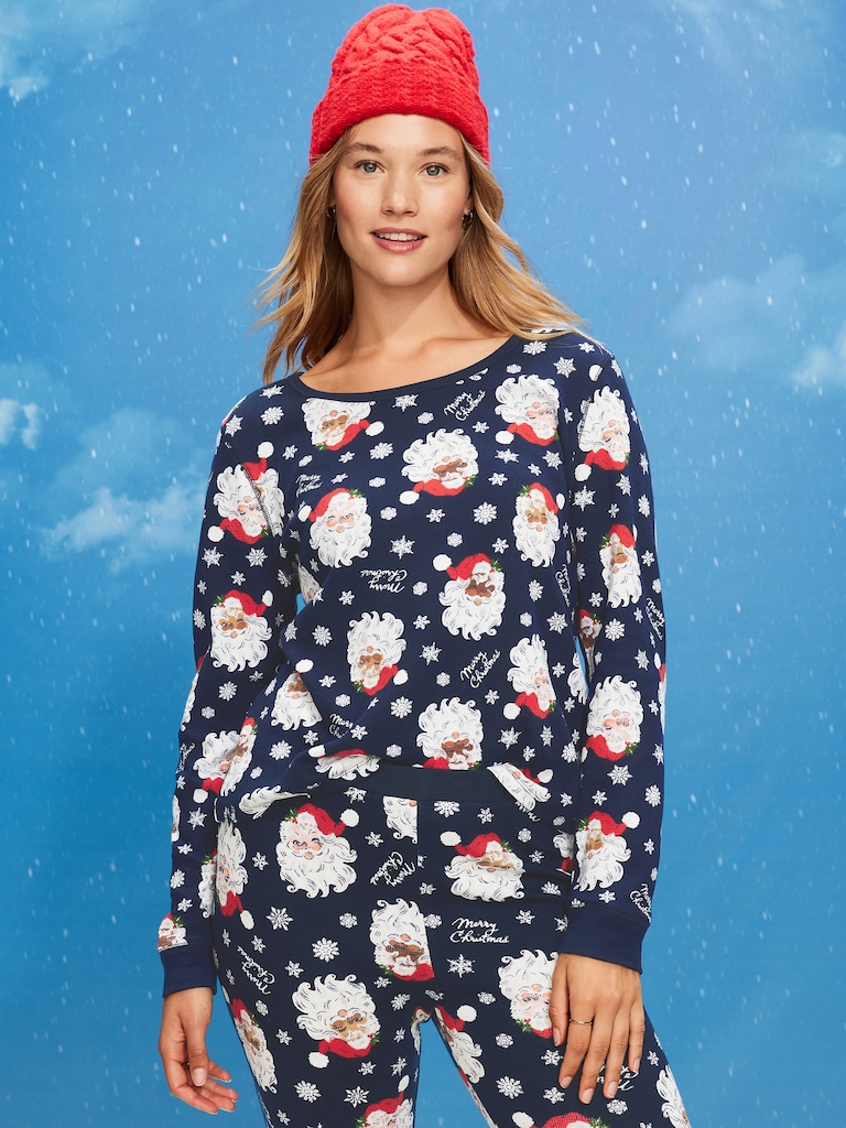 Scoop-Neck Waffle Pajama Top for Women