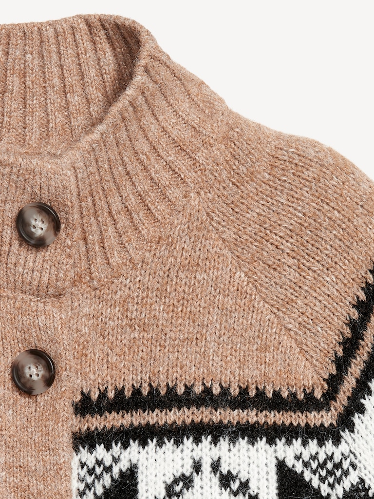 Mock-Neck Wool-Blend Cardigan Sweater
