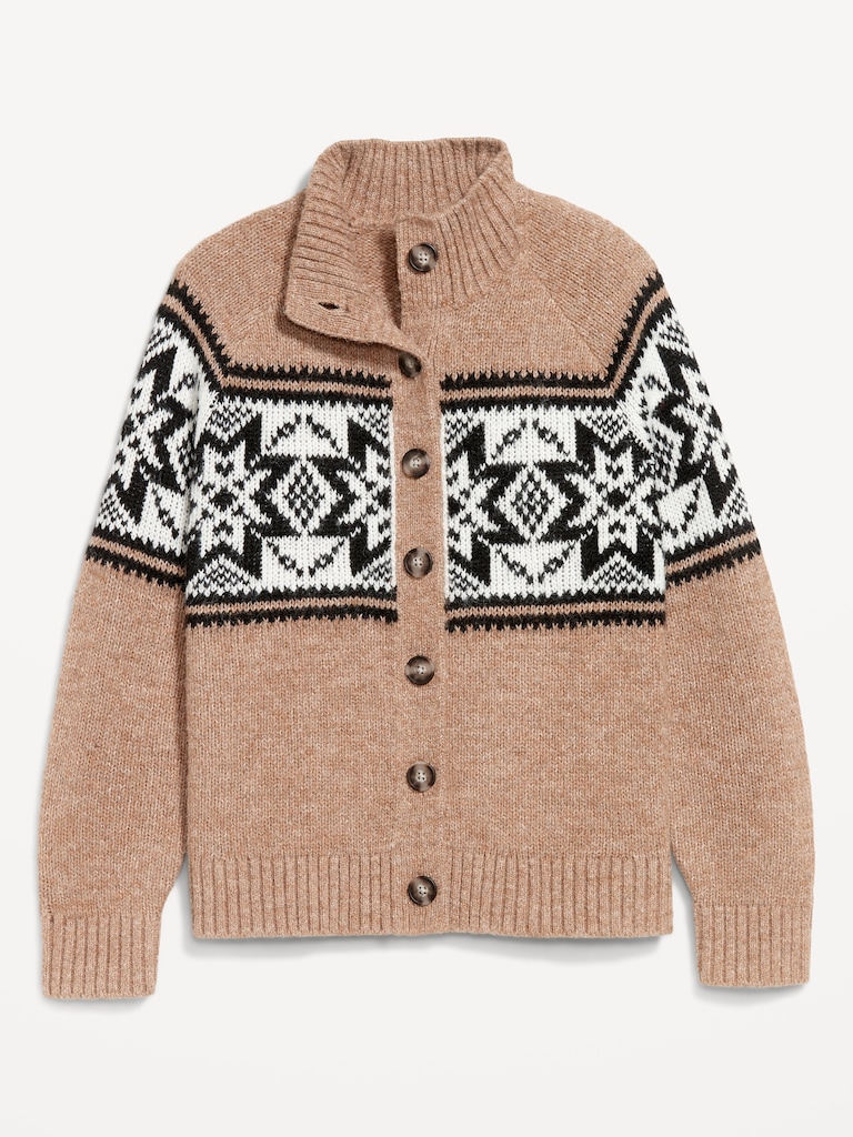 Mock-Neck Wool-Blend Cardigan Sweater