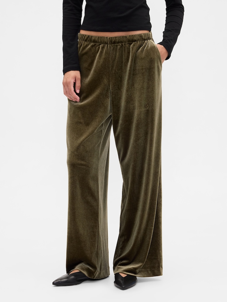 Recycled Pull-On Velour Wide-Leg Pants