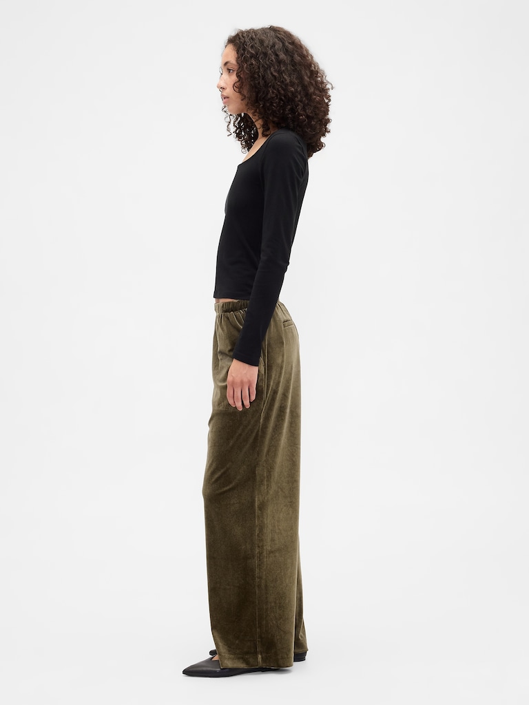 Recycled Pull-On Velour Wide-Leg Pants