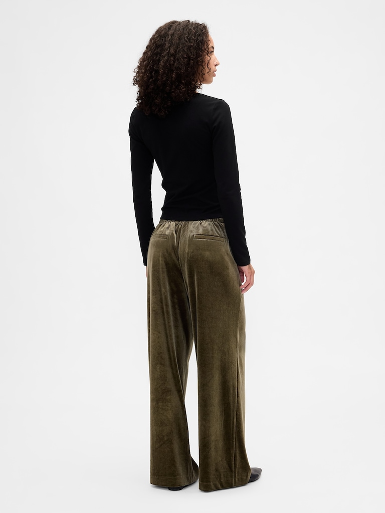 Recycled Pull-On Velour Wide-Leg Pants