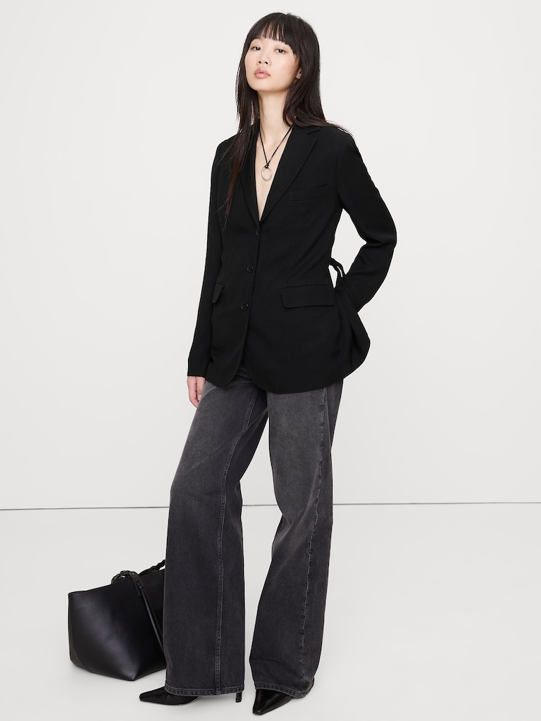 Boyfriend Drapey Twill Belted Blazer