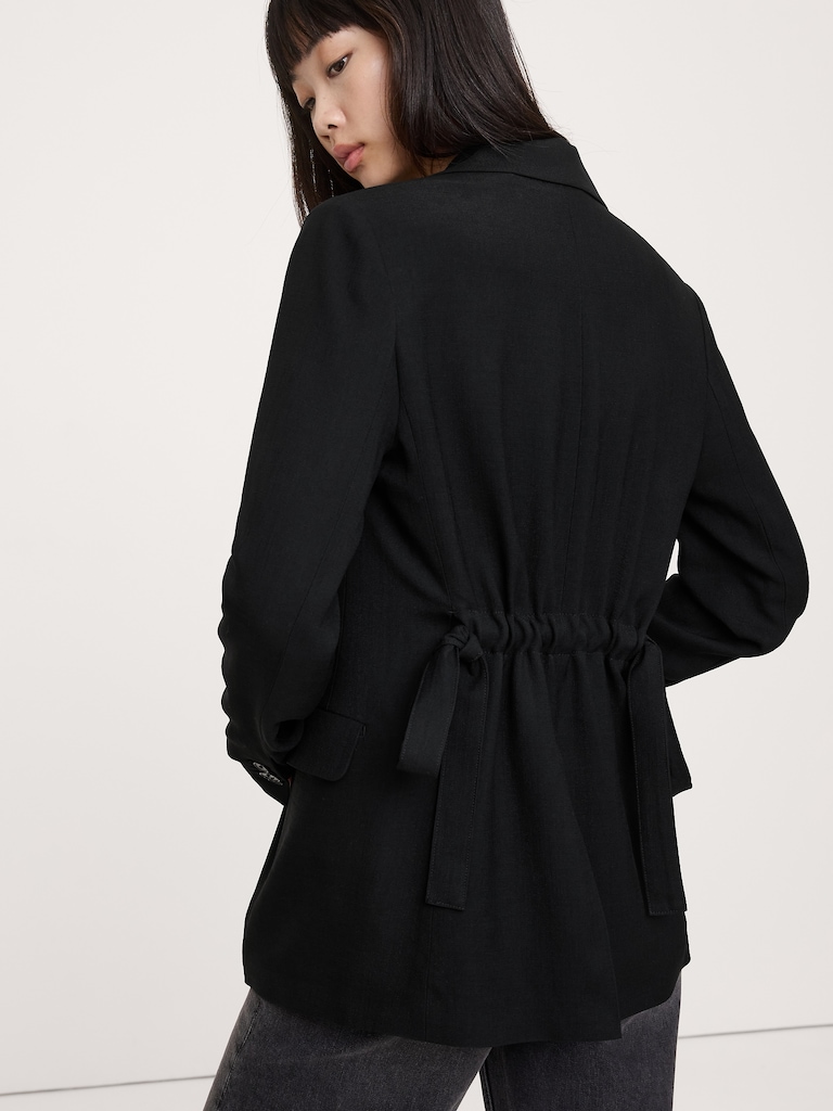 Boyfriend Drapey Twill Belted Blazer