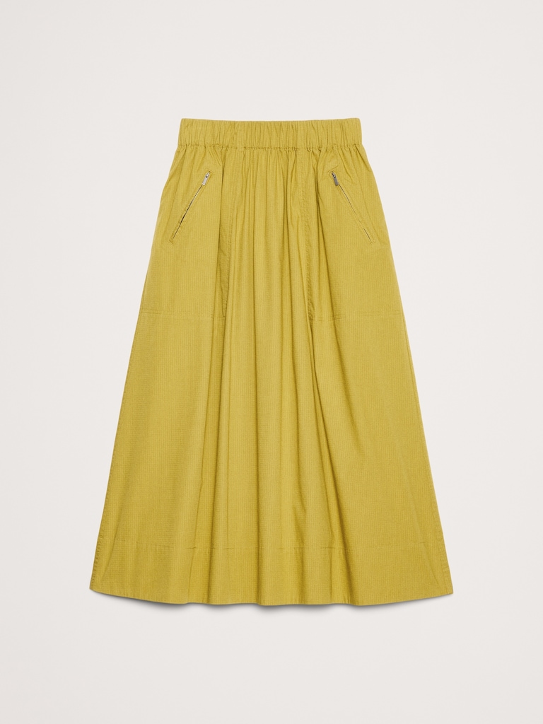 Stretch-Cotton Utility Midi Skirt