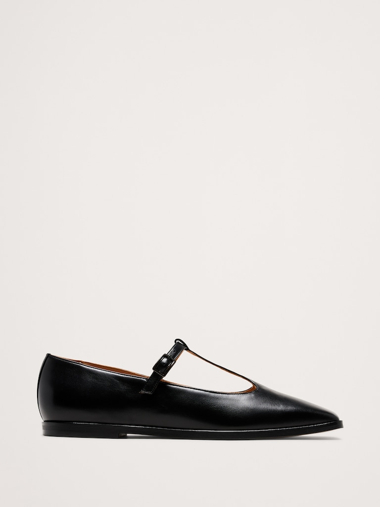 Italian Leather Square-Toe Mary Jane Flats