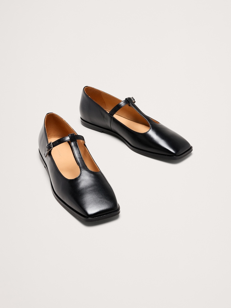 Italian Leather Square-Toe Mary Jane Flats
