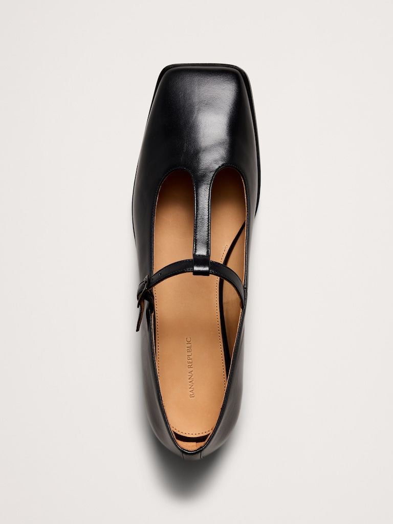 Italian Leather Square-Toe Mary Jane Flats