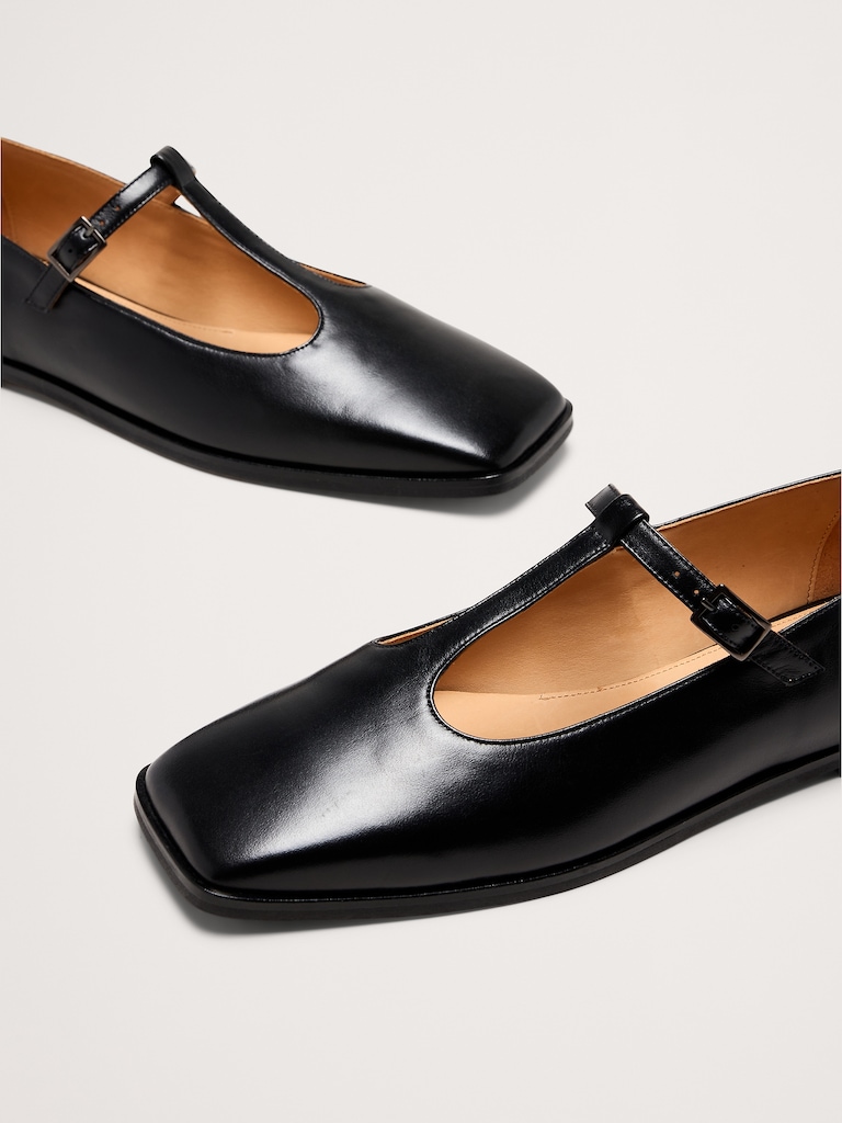 Italian Leather Square-Toe Mary Jane Flats