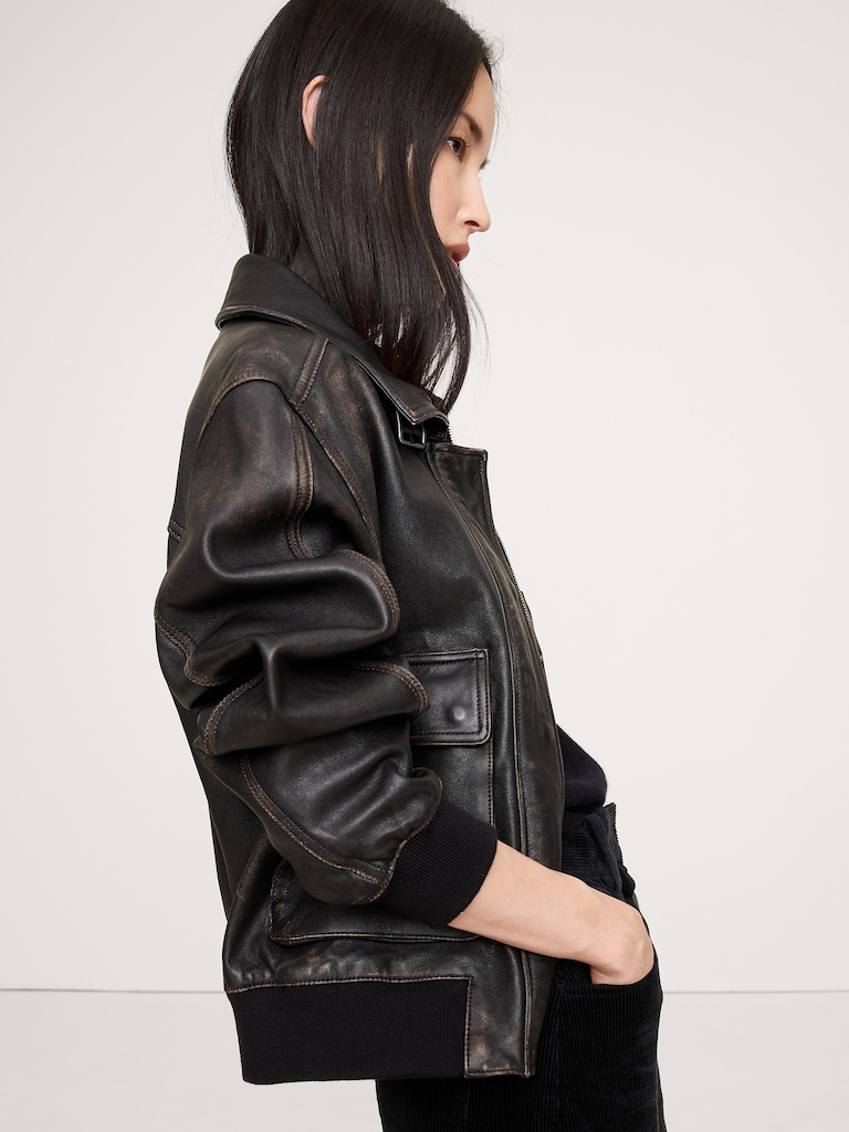 Distressed Leather Flight Jacket