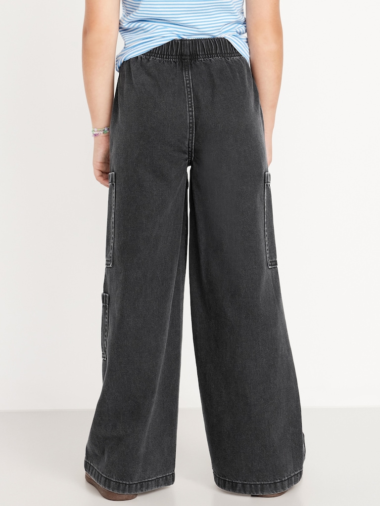 High-Waisted Pull-On Super Wide-Leg Cargo Jeans for Girls