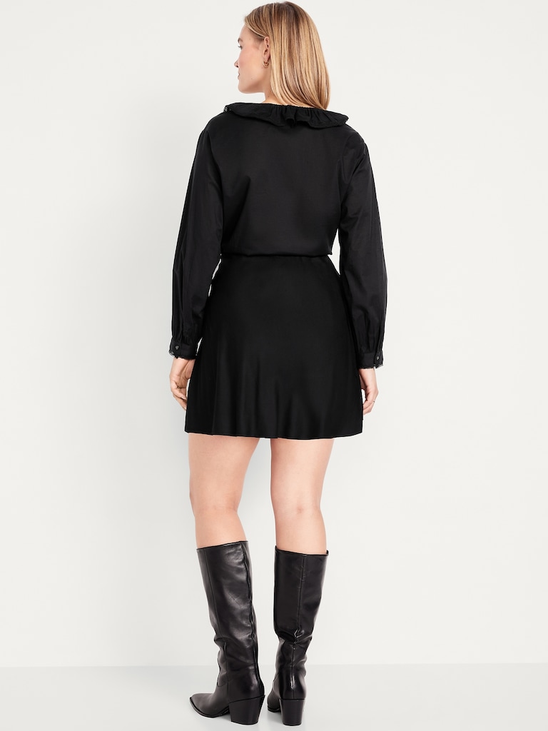 High-Waisted Crepe Flounce Mini Skirt