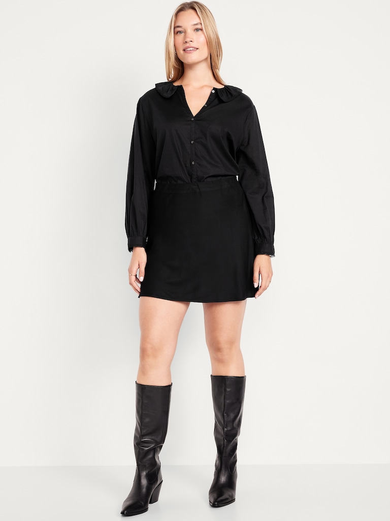 High-Waisted Crepe Flounce Mini Skirt