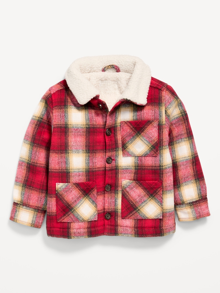 Sherpa-Lined Plaid Shacket for Toddler Boys