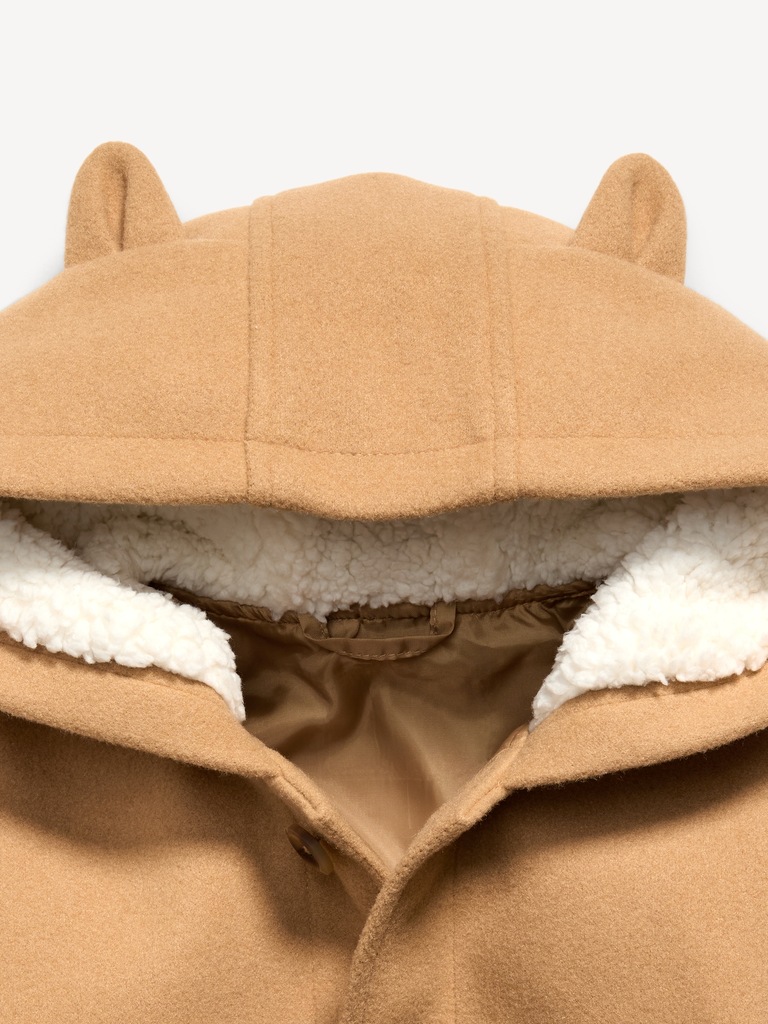 Button-Front Critter Hooded Coat for Toddler Girls