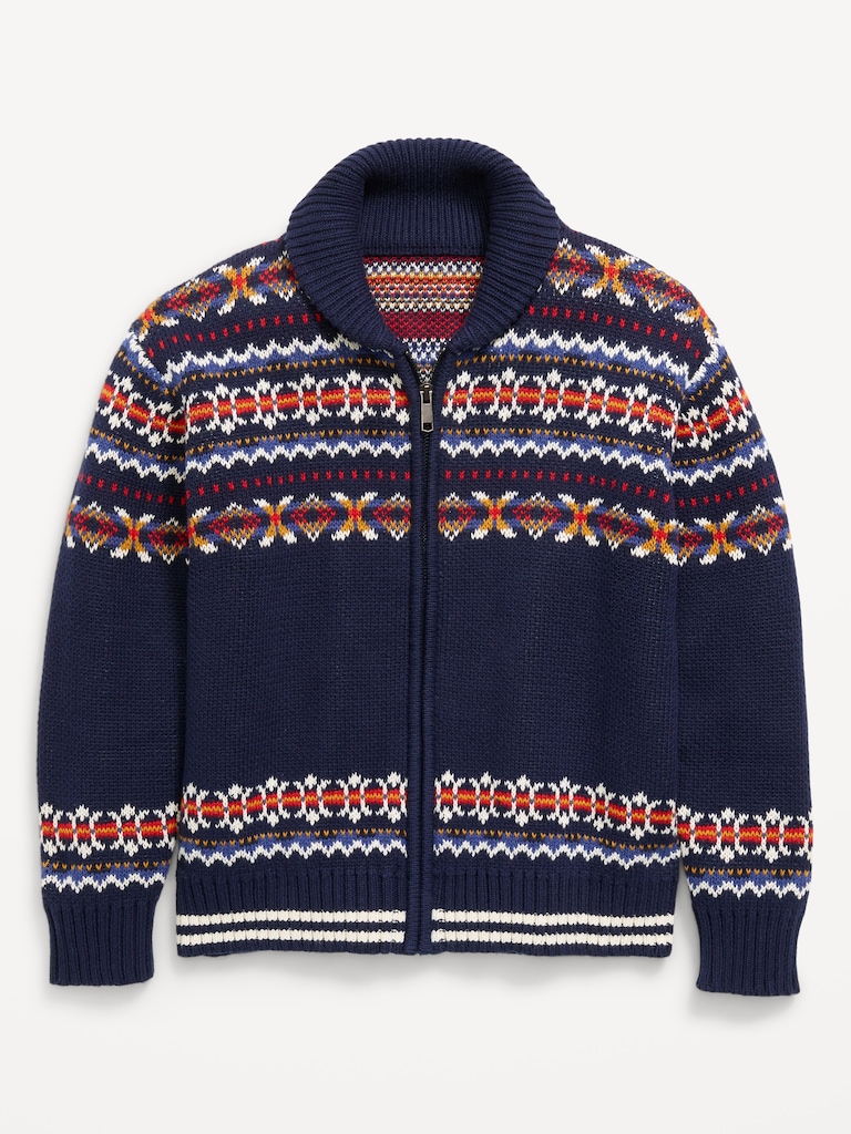 Oversized Shawl-Collar Zip Sweater for Boys