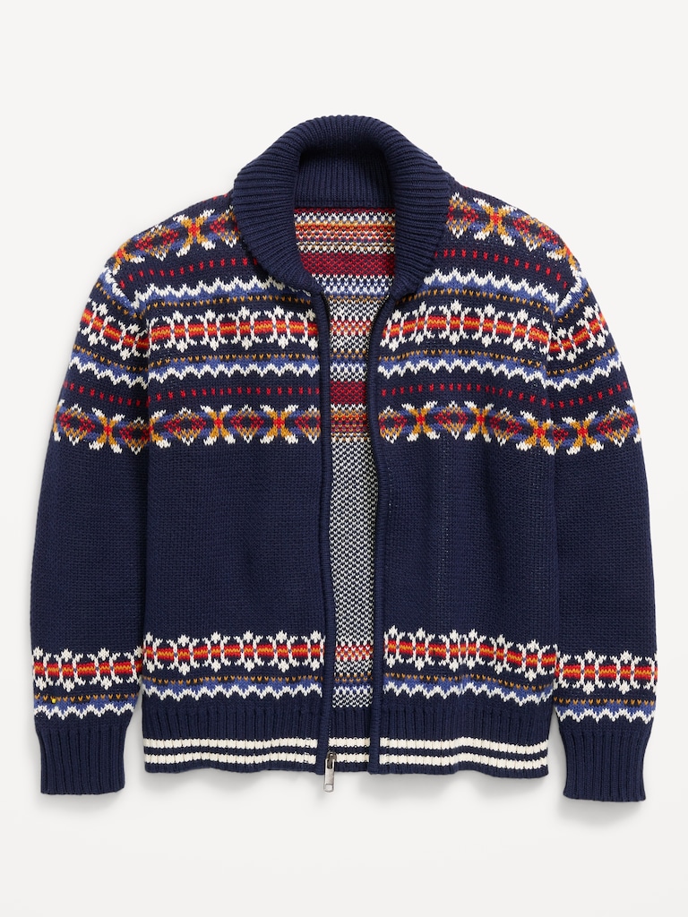 Oversized Shawl-Collar Zip Sweater for Boys