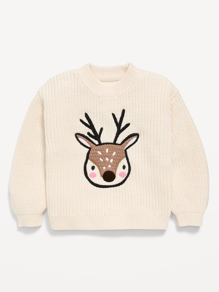 Mock-Neck Embroidered Graphic Sweater for Toddler Girls