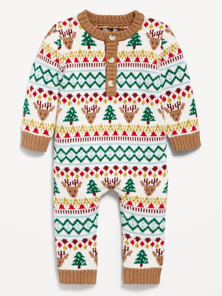 Long-Sleeve Sweater-Knit Henley One-Piece for Baby