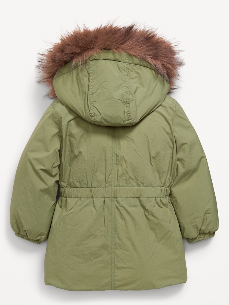 Water-Resistant Faux-Fur Hooded Parka Jacket for Toddler Girls