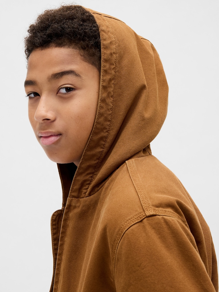 Kids Sherpa-Lined Canvas Denim Hoodie