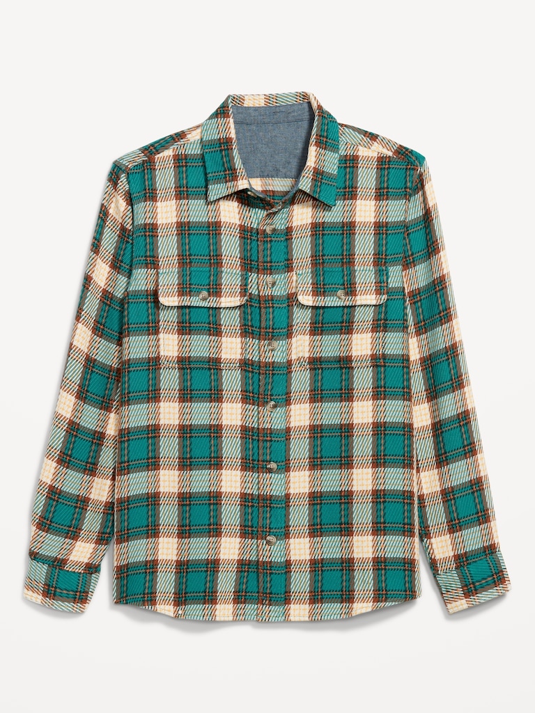 Loose Fit Textured Plaid Pocket Shirt