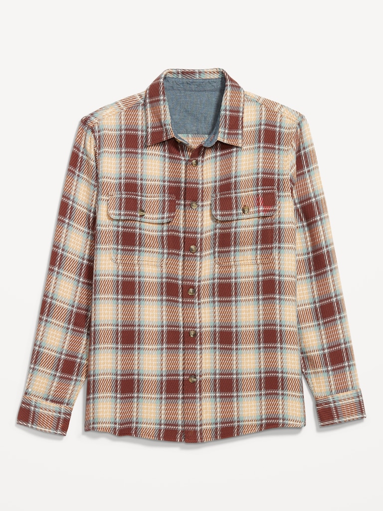 Loose Fit Textured Plaid Pocket Shirt