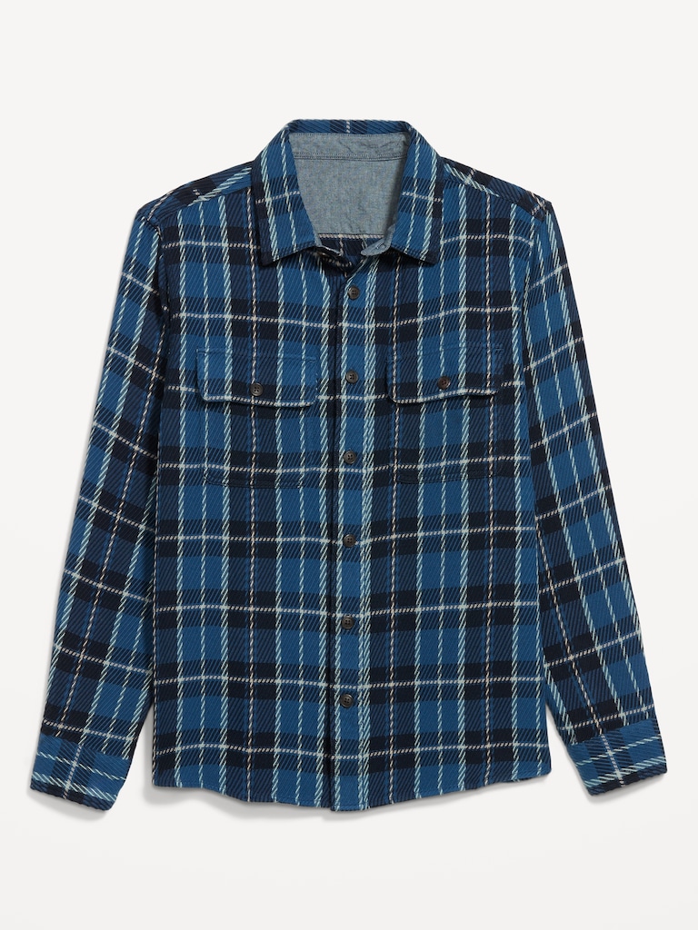 Loose Fit Textured Plaid Pocket Shirt