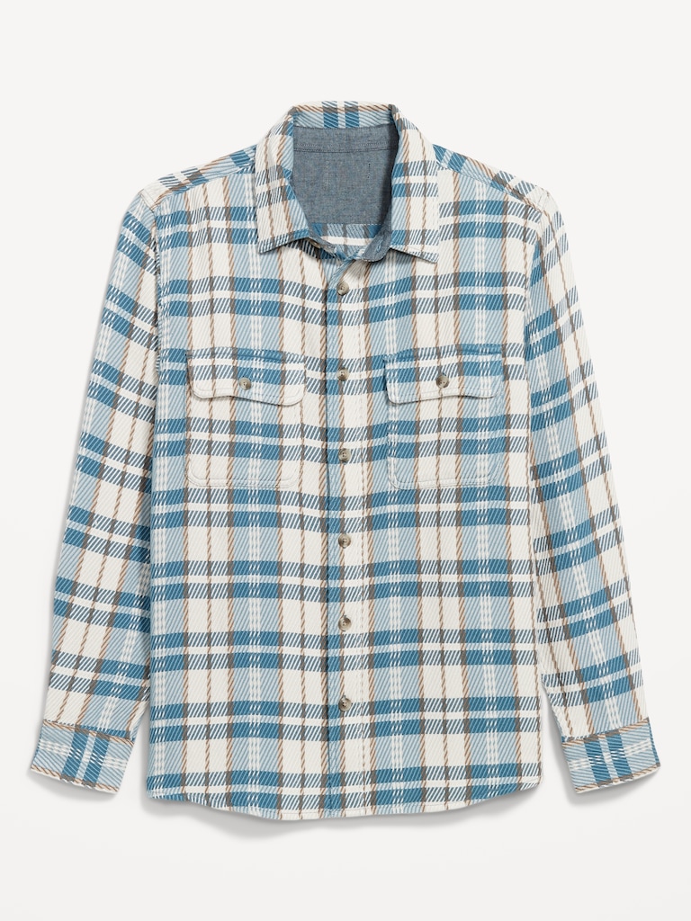 Loose Fit Textured Plaid Pocket Shirt