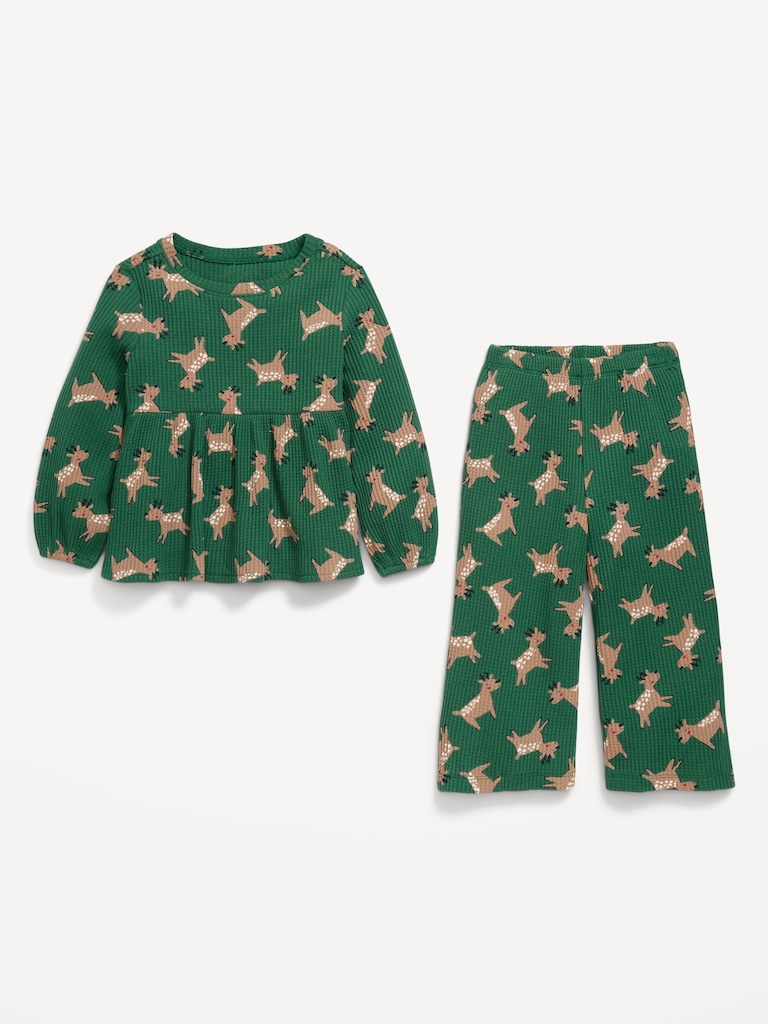 Waffle-Knit Peplum Top and Pants Set for Toddler Girls