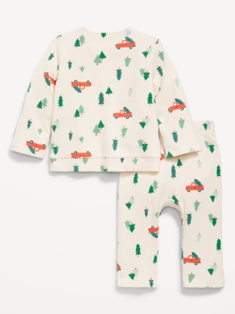 Printed Ribbed Pocket Top and Pants Set for Baby