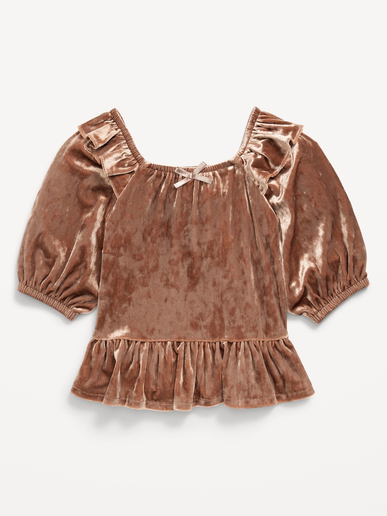 Ruffled Velvet Peplum Top for Toddler Girls
