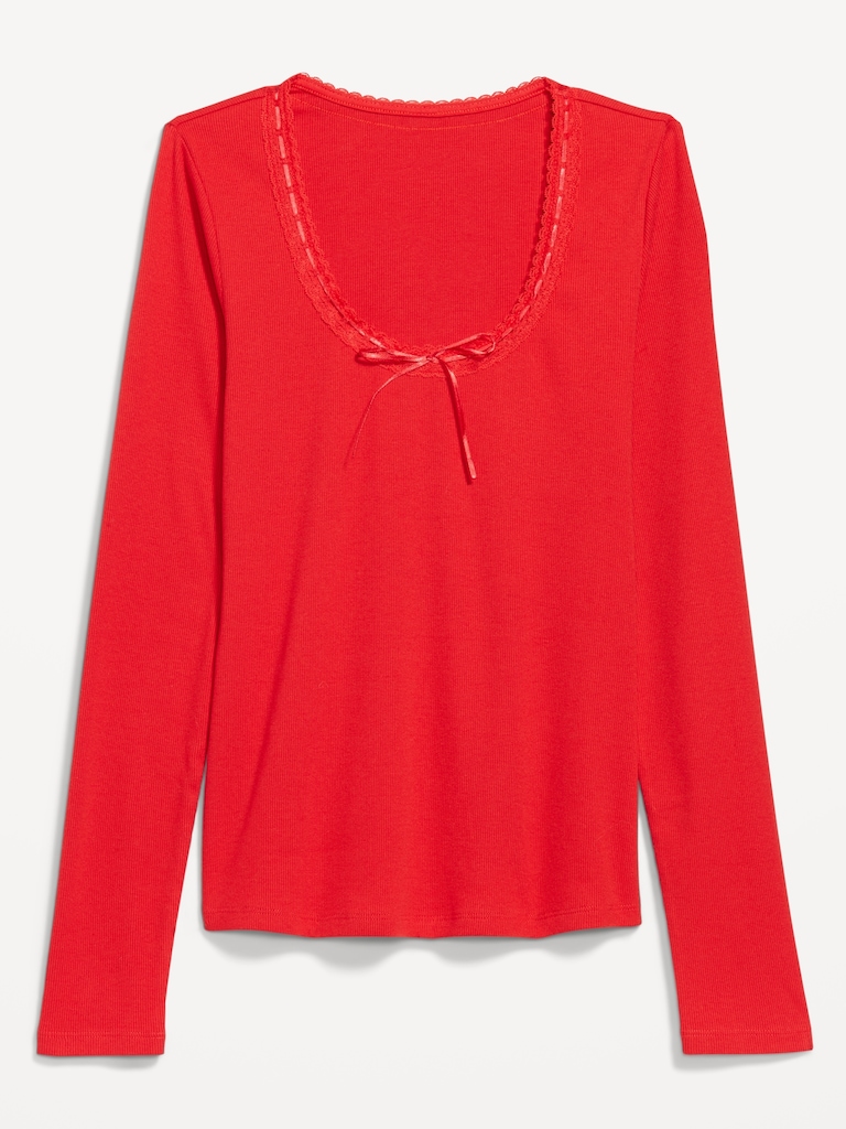 Scoop-Neck Long-Sleeve Ribbed Top