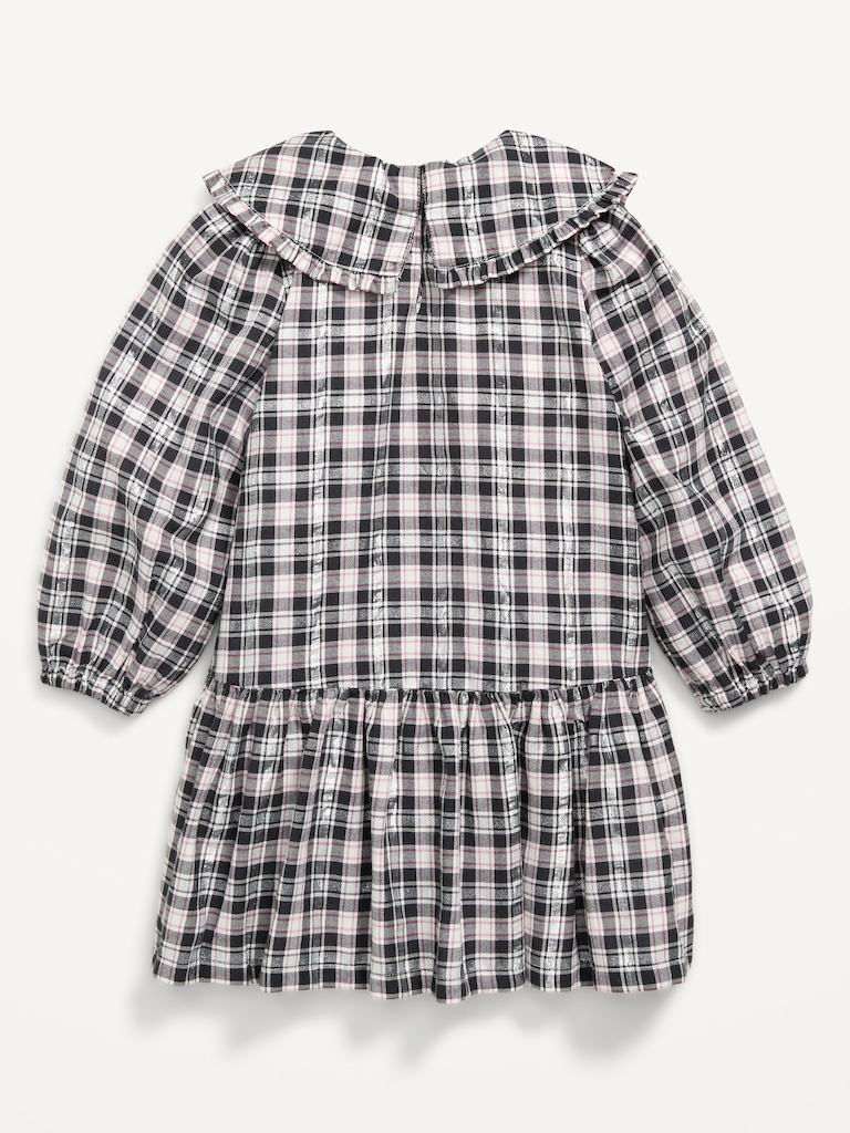 Long-Sleeve Plaid Collared Dress for Toddler Girls