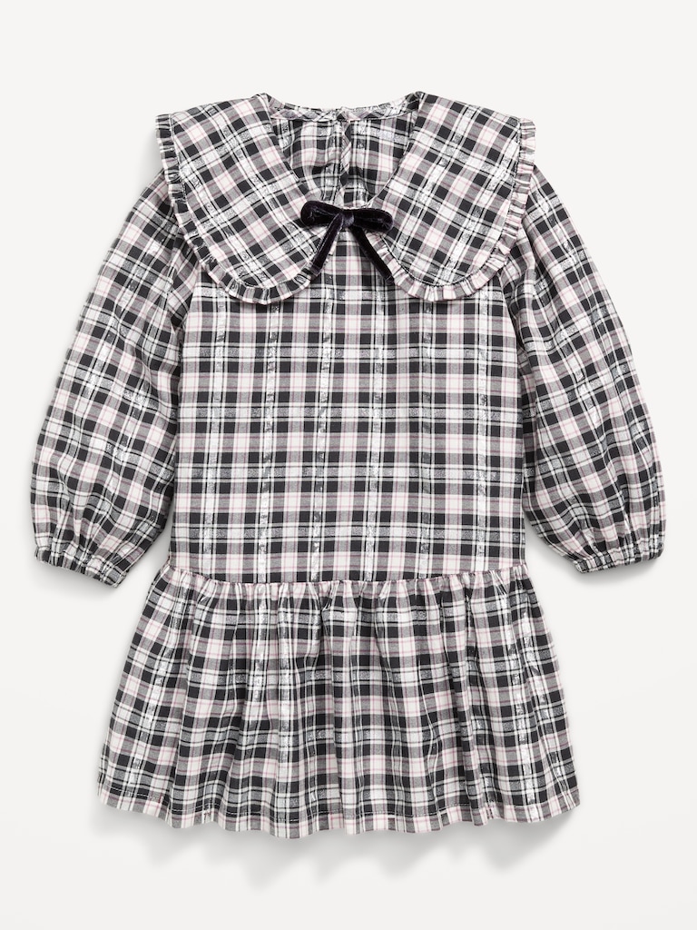 Long-Sleeve Plaid Collared Dress for Toddler Girls