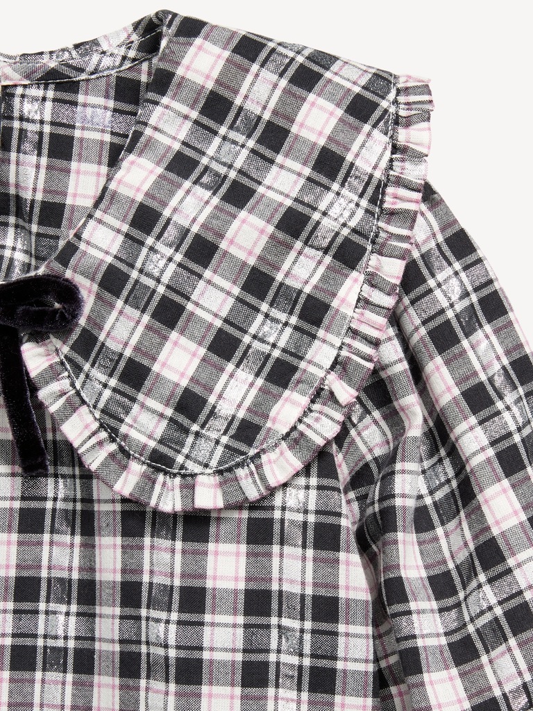 Long-Sleeve Plaid Collared Dress for Toddler Girls