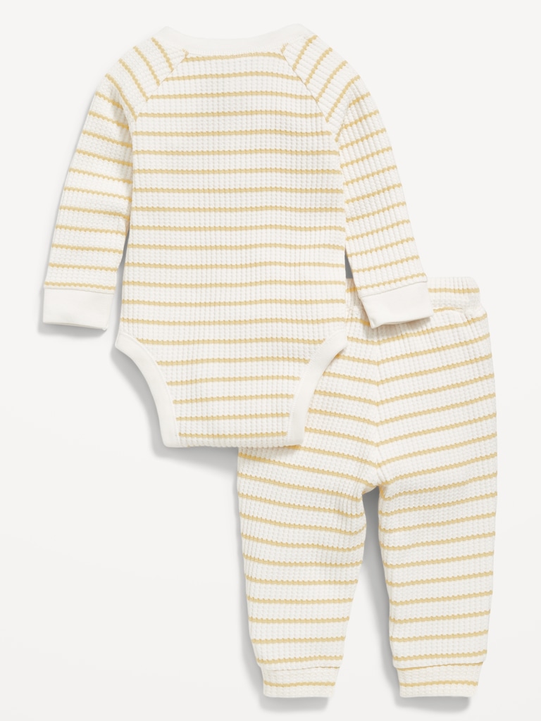 Long-Sleeve Thermal-Knit Henley Bodysuit and Pants Set for Baby