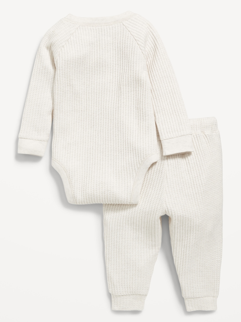 Long-Sleeve Thermal-Knit Henley Bodysuit and Pants Set for Baby