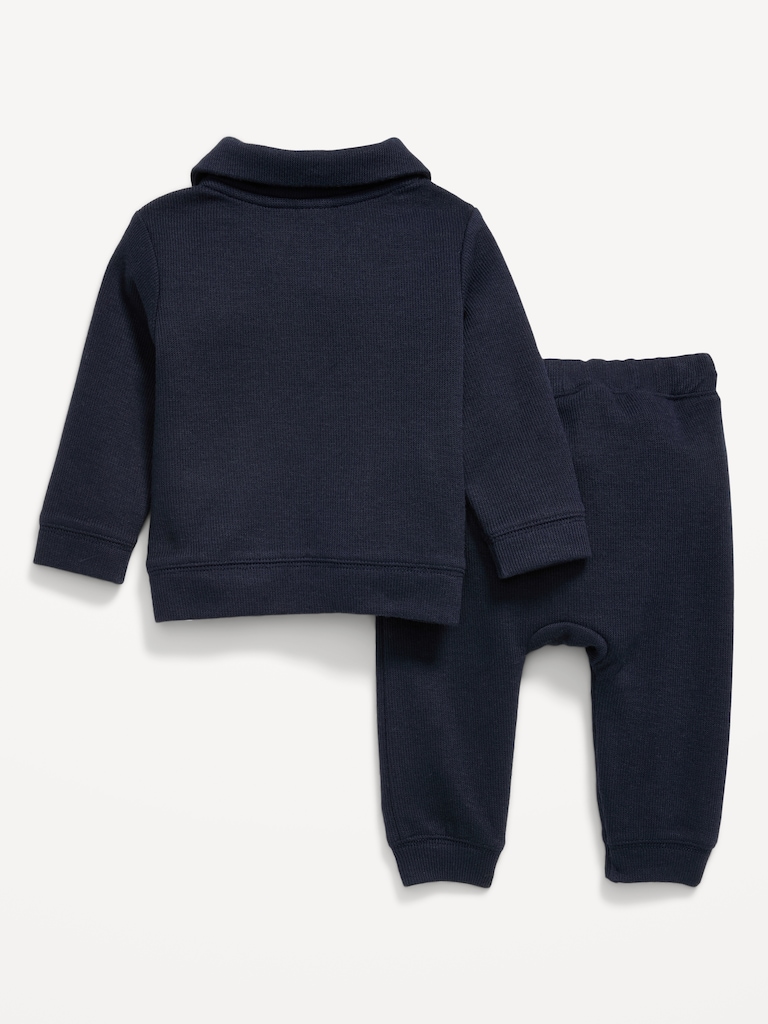 Long-Sleeve Collared Ribbed Top and Pants Set for Baby