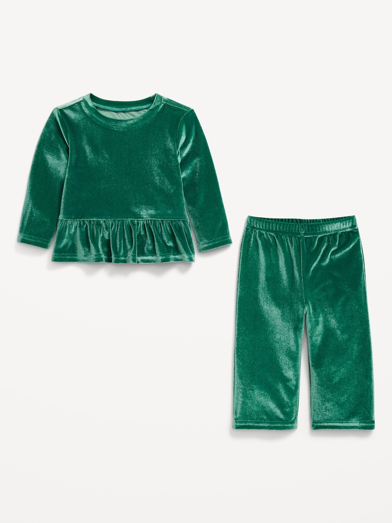 Cozy Velour Peplum Top and Pants Set for Baby