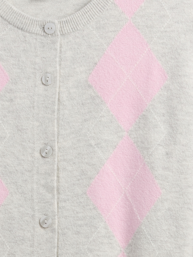 CashSoft Argyle Crewneck Cardigan