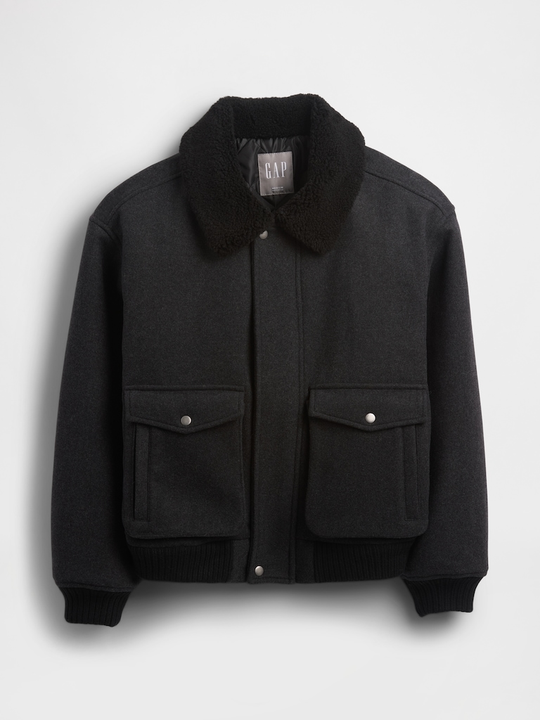 Wool-Blend Relaxed Bomber Jacket