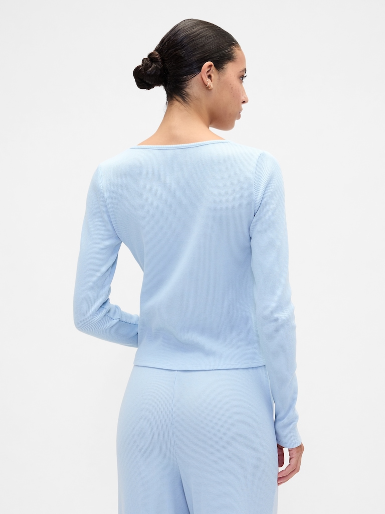 Waffle-Knit Henley PJ Top