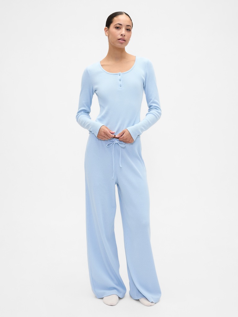 Waffle-Knit Henley PJ Top