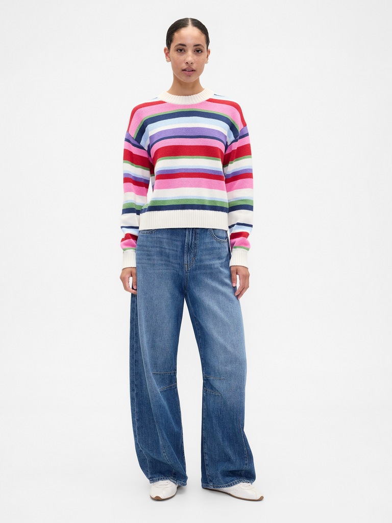 Relaxed Stripe Cropped Sweater